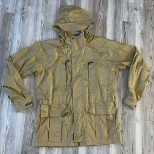 Orvis Men's Pursell Waterproof Jacket Tan Brown with Stowaway Hood Sz. Large L